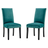 Modway EEI-3779-TEA Teal Parcel Performance Velvet Dining Side Chairs - Set of 2