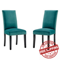 Modway EEI-3779-TEA Teal Parcel Performance Velvet Dining Side Chairs - Set of 2