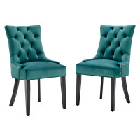 Modway EEI-3780-TEA Teal Regent Tufted Performance Velvet Dining Side Chairs - Set of 2