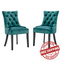 Modway EEI-3780-TEA Teal Regent Tufted Performance Velvet Dining Side Chairs - Set of 2