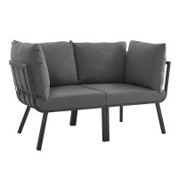 Modway EEI-3781-SLA-CHA Gray Charcoal Riverside 2 Piece Outdoor Patio Aluminum Sectional Sofa Set