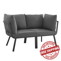 Modway EEI-3781-SLA-CHA Gray Charcoal Riverside 2 Piece Outdoor Patio Aluminum Sectional Sofa Set