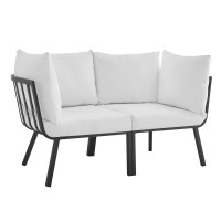 Modway EEI-3781-SLA-WHI Gray White Riverside 2 Piece Outdoor Patio Aluminum Sectional Sofa Set