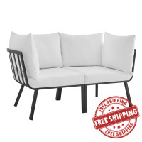 Modway EEI-3781-SLA-WHI Gray White Riverside 2 Piece Outdoor Patio Aluminum Sectional Sofa Set