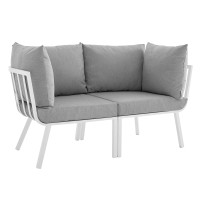 Modway EEI-3781-WHI-GRY White Gray Riverside 2 Piece Outdoor Patio Aluminum Sectional Sofa Set