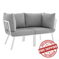 Modway EEI-3781-WHI-GRY White Gray Riverside 2 Piece Outdoor Patio Aluminum Sectional Sofa Set