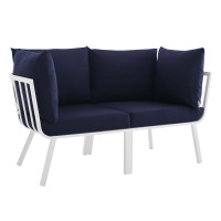 Modway EEI-3781-WHI-NAV White Navy Riverside 2 Piece Outdoor Patio Aluminum Sectional Sofa Set