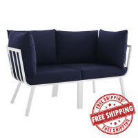 Modway EEI-3781-WHI-NAV White Navy Riverside 2 Piece Outdoor Patio Aluminum Sectional Sofa Set