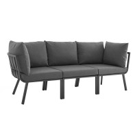 Modway EEI-3782-SLA-CHA Gray Charcoal Riverside 3 Piece Outdoor Patio Aluminum Sectional Sofa Set
