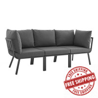 Modway EEI-3782-SLA-CHA Gray Charcoal Riverside 3 Piece Outdoor Patio Aluminum Sectional Sofa Set