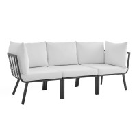 Modway EEI-3782-SLA-WHI Gray White Riverside 3 Piece Outdoor Patio Aluminum Sectional Sofa Set
