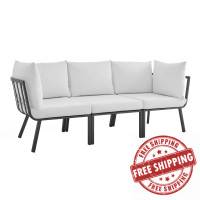 Modway EEI-3782-SLA-WHI Gray White Riverside 3 Piece Outdoor Patio Aluminum Sectional Sofa Set