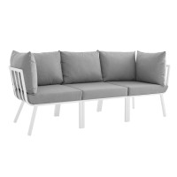 Modway EEI-3782-WHI-GRY White Gray Riverside 3 Piece Outdoor Patio Aluminum Sectional Sofa Set