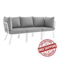 Modway EEI-3782-WHI-GRY White Gray Riverside 3 Piece Outdoor Patio Aluminum Sectional Sofa Set