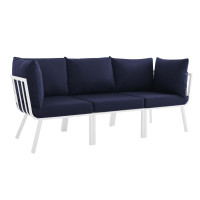 Modway EEI-3782-WHI-NAV White Navy Riverside 3 Piece Outdoor Patio Aluminum Sectional Sofa Set