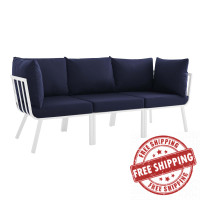 Modway EEI-3782-WHI-NAV White Navy Riverside 3 Piece Outdoor Patio Aluminum Sectional Sofa Set