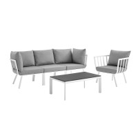Modway EEI-3783-WHI-GRY White Gray Riverside 5 Piece Outdoor Patio Aluminum Set