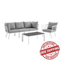 Modway EEI-3783-WHI-GRY White Gray Riverside 5 Piece Outdoor Patio Aluminum Set