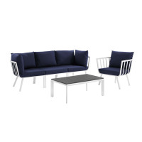 Modway EEI-3783-WHI-NAV White Navy Riverside 5 Piece Outdoor Patio Aluminum Set