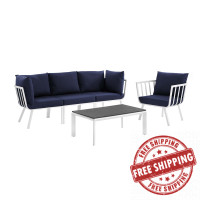 Modway EEI-3783-WHI-NAV White Navy Riverside 5 Piece Outdoor Patio Aluminum Set