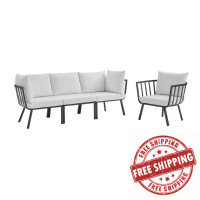 Modway EEI-3784-SLA-WHI Gray White Riverside 4 Piece Outdoor Patio Aluminum Set