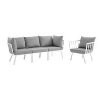 Modway EEI-3784-WHI-GRY White Gray Riverside 4 Piece Outdoor Patio Aluminum Set
