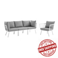 Modway EEI-3784-WHI-GRY White Gray Riverside 4 Piece Outdoor Patio Aluminum Set