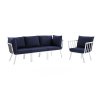 Modway EEI-3784-WHI-NAV White Navy Riverside 4 Piece Outdoor Patio Aluminum Set