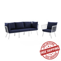 Modway EEI-3784-WHI-NAV White Navy Riverside 4 Piece Outdoor Patio Aluminum Set