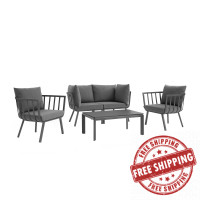 Modway EEI-3786-SLA-CHA Gray Charcoal Riverside 5 Piece Outdoor Patio Aluminum Set