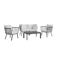 Modway EEI-3786-SLA-WHI Gray White Riverside 5 Piece Outdoor Patio Aluminum Set