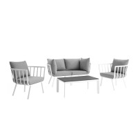 Modway EEI-3786-WHI-GRY White Gray Riverside 5 Piece Outdoor Patio Aluminum Set