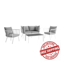 Modway EEI-3786-WHI-GRY White Gray Riverside 5 Piece Outdoor Patio Aluminum Set