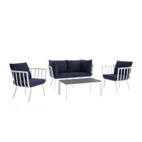 Modway EEI-3786-WHI-NAV White Navy Riverside 5 Piece Outdoor Patio Aluminum Set