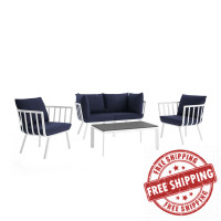 Modway EEI-3786-WHI-NAV White Navy Riverside 5 Piece Outdoor Patio Aluminum Set