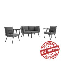 Modway EEI-3787-SLA-CHA Gray Charcoal Riverside 4 Piece Outdoor Patio Aluminum Set