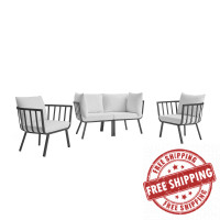 Modway EEI-3787-SLA-WHI Gray White Riverside 4 Piece Outdoor Patio Aluminum Set