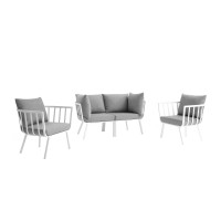 Modway EEI-3787-WHI-GRY White Gray Riverside 4 Piece Outdoor Patio Aluminum Set