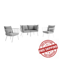 Modway EEI-3787-WHI-GRY White Gray Riverside 4 Piece Outdoor Patio Aluminum Set