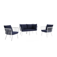 Modway EEI-3787-WHI-NAV White Navy Riverside 4 Piece Outdoor Patio Aluminum Set