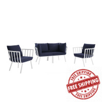 Modway EEI-3787-WHI-NAV White Navy Riverside 4 Piece Outdoor Patio Aluminum Set