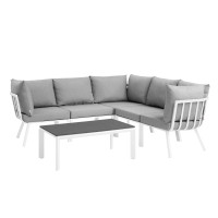 Modway EEI-3788-WHI-GRY White Gray Riverside 6 Piece Outdoor Patio Aluminum Set