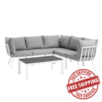 Modway EEI-3788-WHI-GRY White Gray Riverside 6 Piece Outdoor Patio Aluminum Set