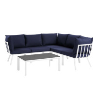 Modway EEI-3788-WHI-NAV White Navy Riverside 6 Piece Outdoor Patio Aluminum Set