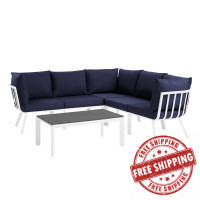 Modway EEI-3788-WHI-NAV White Navy Riverside 6 Piece Outdoor Patio Aluminum Set