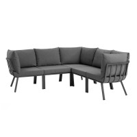 Modway EEI-3789-SLA-CHA Gray Charcoal Riverside 5 Piece Outdoor Patio Aluminum Sectional
