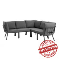 Modway EEI-3789-SLA-CHA Gray Charcoal Riverside 5 Piece Outdoor Patio Aluminum Sectional