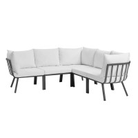 Modway EEI-3789-SLA-WHI Gray White Riverside 5 Piece Outdoor Patio Aluminum Sectional