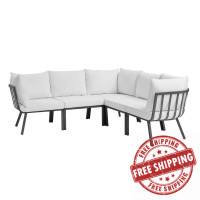 Modway EEI-3789-SLA-WHI Gray White Riverside 5 Piece Outdoor Patio Aluminum Sectional