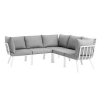 Modway EEI-3789-WHI-GRY White Gray Riverside 5 Piece Outdoor Patio Aluminum Sectional